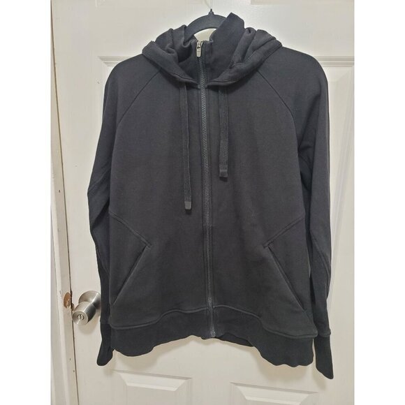 Athleta Black Zip-Up Hoodie Sweatshirt With Drawstring Hood Size L - Picture 2 of 16